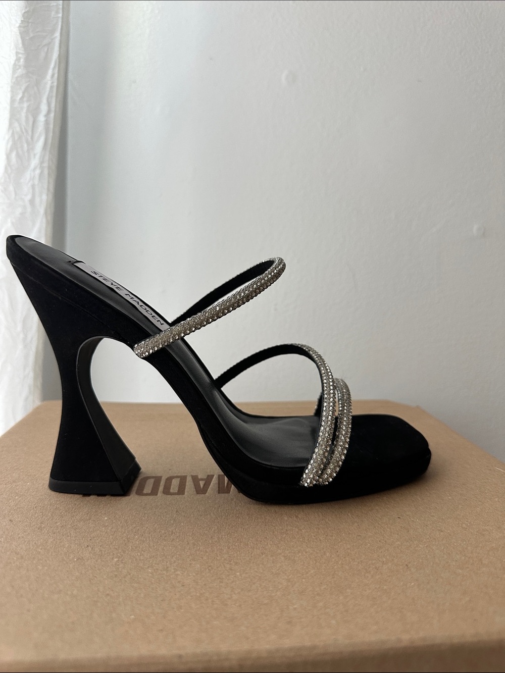 Steve Madden Black Rhinestone Strappy High Heel Sandals